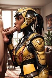 1boy african_female ai_generated black_skin blowjob cyrax cyrax_(new_era) dark-skinned_female female interracial mortal_kombat mortal_kombat_1_(2023) oral partial_male power_armor video_games