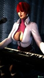 1girls big_breasts big_breasts big_lips boob_window breasts busty deadboltreturns female jacket king_of_fighters light-skinned_female light_skin lipstick long_hair microphone pale_skin piano recording red_hair shermie_(kof) voluptuous