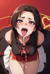 aheagao ai_generated azula black_hair black_shirt cum_in_mouth cum_on_breasts cum_on_face cumshot facial non_nude purple_eyes red_skirt skirt