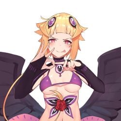 bikini blonde_hair capella_emerada_lugunica female re:zero_kara_hajimeru_isekai_seikatsu red_eyes sex_gesture sexually_suggestive smile tagme tagme_(artist) tongue_out wings