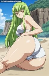 ai_generated aindroidparanoid ass ass_focus beach big_ass big_breasts big_butt bikini breasts butt_focus c.c. cameltoe code_geass curvy fat_ass fat_butt female female_only from_behind green_hair hips huge_ass huge_butt large_ass large_butt long_hair lying narrow_waist on_bed outdoors sand stable_diffusion straight_hair swimsuit yellow_eyes