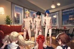 ai_assisted ai_generated ann_takamaki cfnm embarassed_male embarrassed enm erect_penis erection kasumi_yoshizawa lost_bet lost_clothes makoto_niijima naked naked_male nude nude_male persona_5 ren_amamiya ryuji_sakamoto strip_poker yusuke_kitagawa