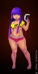 abs amaurymangaka athletic athletic_female bangs bare_midriff bare_shoulders barefoot breasts controller crop_top female female_focus female_only glitch_techs hotpants hourglass_figure lipstick long_hair makeup miko_kubota muscle_tone nail_polish netflix nickelodeon purple_hair small_breasts t-shirt tagme thick_thighs thong toenail_polish toned toned_female tongue tongue_out underboob wide_hips