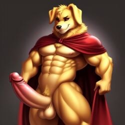 ai_generated balls big_penis black_sclera canid canine domestic_dog frosting.ai furry furry_only golden_retriever las_perrerias_de_mike los_compas male_only mikecrack.exe muscular muscular_male penis red_cape red_eyes sugar1989 yellow_body youtube_hispanic