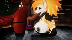 3d anthro big_breasts blowjob cock cock_in_mouth collar five_nights_at_freddy's fnaf foxy_(fnaf) foxy_(mayosplash) furry furry_female furry_futa futa_on_female futa_with_female futanari goofmann hot_tub huge_balls huge_cock hyena_girl pierced_nipples queenstarvr tattoo veiny_penis vrchat vrchat_avatar