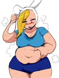 adventure_time belly big_breasts blush chubby female fionna_the_human_girl sweat tummy