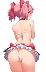 ai_generated ass booty hair_ribbon madoka_kaname magical_girl mahou_shoujo_madoka_magica pink_eyes pink_hair puella_magi_madoka_magica red_ribbon ribbon ribbons semi_nude simple_background thick_thighs twintails white_background