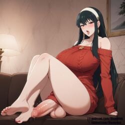 1futa ai_generated black_hair erection feet futanari looking_at_viewer memytus milf red_eyes soles solo spy_x_family sweater thick_thighs throbbing_penis yor_briar yor_forger