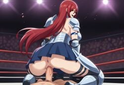 1boy 1girls ai_generated ass booty bubble_butt cowgirl_position erza_scarlet fairy_tail on_knees vagina vaginal_penetration vaginal_sex wrestling_ring