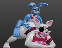 3d 3d_(artwork) femboy_on_female five_nights_at_freddy's large_breasts mangle_(fnaf) mishuyuu pleasure_face straight toy_bonnie_(fnaf)