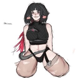 1girls black_hair blush female goth heart-shaped_pupils hoyoverse jane_doe_(zenless_zone_zero) medium_breasts rat_girl rat_tail red_hair smiling_at_viewer tagme thighs thong zenless_zone_zero