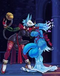 4k absurd_res anthro ass background big_balls big_breasts big_penis bigger_futa bigger_than_earth breasts cat_ears cat_girl cat_tail church deltarune deltarune_chapter_4 digital_media_(artwork) dress furry furry_female futanari hi_res miss_mizzle_(deltarune) moan naked pussy romantic snao spirit tape tasque_manager_(deltarune) water