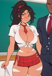 ai_generated bulge classroom dark-skinned_male dumb_girl imminent_sex league_of_legends nidalee school school_uniform schoolgirl sex_for_grades slut slutty_female teacher teasing whore