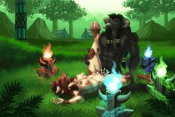 anthro anvil_position bovine breast_grab breasts closed_eyes cum cum_in_pussy cum_inside duo female female_tauren feralas forest grass hyhlion kalimdor lying male mammal messy nude on_back open_mouth penetration penis pussy sex spread_legs spreading straight tauren tauren_female tauren_shaman tree vaginal_penetration video_games voluptuous warcraft world_of_warcraft