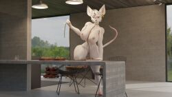 3d_(artwork) anthro arsaw big_breasts breasts chair collar digital_media_(artwork) ear_piercing feet female freckles fur furniture hi_res holding_leash holding_object inside leash leashed_collar looking_at_viewer mammal murid murine nippples nude nude_female officer_flint_(foresttherotten) piercing rat rodent solo table tail thick_thighs warfare_flint white_body white_fur