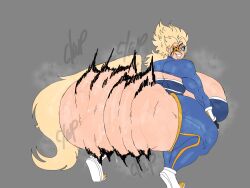 1girls 2025 2d 2d_(artwork) 2d_artwork blonde_female blonde_hair blue_eyes clothed clothing commission eyepatch female female_focus female_only heavensthroat looking_away looking_back oc onomatopoeia original original_character simple_background smile solo solo_female solo_focus tagme text twerking