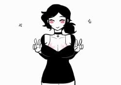 1girls 2d animated ashley_graves big_breasts black_hair blush bouncing_breasts breasts choker cleavage closed_eyes clothed female female_only holothes no_sound peace_sign ponytail solo solo_female tagme the_coffin_of_andy_and_leyley