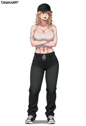 1girls abs ai_generated alternate_version_available arms_under_breasts arrow_(symbol) artist_name bare_shoulders baseball_cap biceps big_breasts black_footwear black_headwear black_pants blonde-haired_female blonde_female blonde_hair breasts brown_eyes brown_hair cap chainsaw_man character_sheet cleavage clothed_female clothing collarbone crop_top crossed_arms denji_(chainsaw_man) drawstring female female_denji female_only full_body genderswap_(mtf) hat headwear large_breasts lips long_hair looking_away looking_to_the_side medium_hair midriff muscle muscular muscular_female navel open_mouth pants rule63 rule_63 see-through sharp_teeth shoes simple_background sneakers solo solo_female sports_bra standing sweat sweatpants sweaty tanakaart tank_top tomboy toned toned_arms toned_belly toned_body toned_female track_pants tsundere white_background white_tank_top