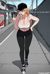 1girls abs ai_generated anger_vein angry angry_expression artist_name bare_shoulders baseball_cap biceps big_breasts black_footwear black_headwear black_pants blonde-haired_female blonde_female blonde_hair breasts brown_eyes chainsaw_man cleavage clothed_female clothing collarbone converse_shoes crop_top day denji_(chainsaw_man) door english_language english_text female female_denji female_only footwear full_body genderswap_(mtf) hand_on_own_hip hat headwear huge_boobs huge_breasts large_breasts long_hair looking_at_another looking_to_the_side messy_hair messy_room middle_finger midriff motor_vehicle muscle muscular muscular_female navel open_mouth outdoors pants power_lines profanity road rule63 rule_63 shaded_face sharp_teeth shoes sidelocks sky sneakers solo solo_female spoken_anger_vein standing street sweat sweaty sweaty_breasts tanakaart tank_top teeth text tomboy toned tongue utility_pole vending_machine walking walking_towards_viewer white_sports_bra white_tank_top
