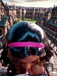 1boy ai_generated ai_video alberist audio bare_shoulders black_hair breasts_out clothed cum cum_in_mouth dark-skinned_female dark_nipples deepthroat deepthroat_no_hands esmeralda eyeshadow fellatio female hairband hoop_earrings large_breasts large_penis looking_at_viewer makeup oral oral_sex outdoor_sex pov red_lipstick tagme the_hunchback_of_notre_dame thick_lips veiny_penis video wavy_hair