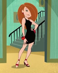 1girls breasts clothing earrings green_eyes high_heels hips kim_possible kimberly_ann_possible red_hair screencap stitched thighs