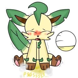 3_toes blush bodily_fluids closed_eyes crying desperation eeveelution feet female generation_4_pokemon genital_fluids leaf leaf_ears leaf_tail leafeon low_res nintendo omorashi open_mouth pawpads peeing pink_pawpads pokemon pokemon_(species) psssh shaking simple_background sitting sitting_on_ground solo steam tail tears toes trembling urine urine_meter urine_pool watersports wetting white_background