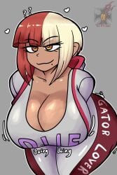 1girls ?? beauty_mark beauty_mark_under_mouth big_breasts boing bouncing_breasts character_request cleavage comission digital_drawing_(artwork) digital_media_(artwork) eyelashes eyelashes_visible_through_hair gray_background grey_background hearts_around_head hoodie huge_breasts jpg light-skinned_female light_skin massive_breasts nintendo onomatopoeia orange_eyes pokemon pokemon_trainer red_hair rose_dax seductive seductive_eyes seductive_look shiny shiny_boobs shiny_breasts shiny_skin solo solo_focus text_on_clothing text_on_pants text_on_topwear two_tone_hair voluptuous voluptuous_body voluptuous_female yellow_hair