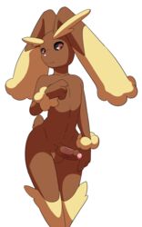 2014 alpha_channel balls black_sclera brown_fur erection floppy_ears front_view fur girly glans humanoid_penis long_ears looking_away lopunny male male_lopunny male_pokemon mammal munks nintendo penis plain_background pokemon pokemon_(species) red_eyes solo standing transparent_background uncut video_games wide_hips