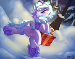 alternate_character alternate_version anus ass blush box christmas christmas_tree collaboration erein erein_(artist) female floor friendship_is_magic garland genitals happy_new_year holiday horn houses indoors looking_back mlp_g4 my_little_pony new_year nudity oc perspective plot pony present sitting solo solo_female tongue_out tree underhoof vaginal_secretions vulva winter yuris_(artist)