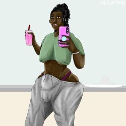 ass bbw big_ass big_belly big_breasts clothed ebony fat_ass feeding female hips oblivious peircings sagging_breasts sequence ssbbw story stretch_marks tf transformation weight_gain wide_hips workout