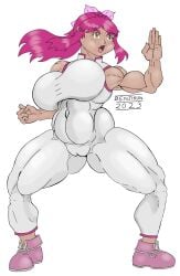 abdominal_bulge bakuten_shoot_beyblade benjikun beyblade big_breasts dark_skin fanart ibispaintx mariah_wong muscular muscular_female pink_hair stomach_bulge tight_clothing tight_fit