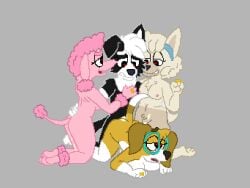 aged_up anthro beagle black_body blue_clothing blue_headwear bluey_(series) bodily_fluids border_collie breasts broken_pixel brown_body canid canine canis chow_chow clenched_teeth clothing coco_(bluey) collie cum cum_drip cum_on_body digit_ring digital_media_(artwork) dokapi domestic_dog dripping exhausted eyewear female genital_fluids glasses golden_ring golden_rings grey_body group harem headgear headwear heart_eyes heart_symbol herding_dog hi_res honey_(bluey) hunting_dog jewelry judo_(bluey) mackenzie_(bluey) male male/female male/female/female/female mammal multicolored_body nipples pastoral_dog pink_body pixel_(artwork) polyamory poodle ring scent_hound sheepdog silver_ring spitz spread_legs spreading teal_eyewear teal_glasses teeth teeth_showing toy_dog toy_poodle wedding_ring white_body