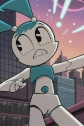accurate_art_style ai_generated embarrassed embarrassed_nude_female jenny_wakeman justsomebuddy my_life_as_a_teenage_robot public_nudity pussy xj-9