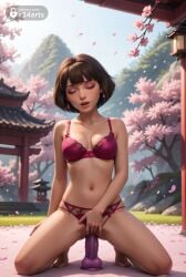 1girls ai_generated architecture artist_name barefoot blunt_bangs bra breasts brown_hair cherry_blossoms closed_eyes collarbone day dildo dildo_in_pussy dildo_insertion dildo_riding dora_marquez dora_the_explorer earrings east_asian_architecture eyeshadow female female_masturbation full_body hi_res jewelry kneeling lingerie makeup masturbation medium_breasts navel nick_jr nickelodeon object_insertion open_mouth outdoors panties parted_lips petals pink_bra pink_panties r34arts red_bra sex_toy short_hair solo toes tree underwear underwear_only vaginal_insertion vaginal_masturbation vaginal_penetration