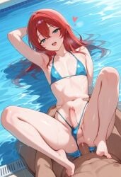 1boy 1femboy 2026 2boys ai_generated alternate_version_available anal anal_sex aqua_eyes arm_up armpit balls ballsack bikini bikini_bottom bikini_bottom_aside bikini_top blue_bikini blush dark-skinned_male dark_skin erect_penis erection femboy feminine_male gamelove1 girly grabbing_another's_waist grabbing_waist hands_on_another's_waist hands_on_waist hourglass_figure long_hair open_mouth pale-skinned_femboy pale_skin penis pool poolside poolside_sex pov pov_male red_hair sex steamy_breath testicles thighs trap waist waist_grab water_drop yaoi