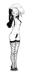 bikini black_canary dc dinah_lance female female_only fishnet_stockings green_arrow_(series) high_heels human justice_league medium_breasts monochrome onyxaries solo