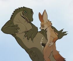 animal_genitalia animal_penis anthro belly canid canine canine_genitalia canine_penis claws cloaca cloacal cloacal_penetration crocodilian duo fennec_fox fox freckles genitals green_body hi_res ikaro knot knotted_penis larger_penetrated male male/male mammal open_mouth open_smile penetration penile penile_penetration penis penis_in_cloaca reptile requeson_(ikaro) scalie sharp_teeth size_difference slit_play small_dom_big_sub small_top_big_bottom smile teeth true_fox wallace yellow_sclera