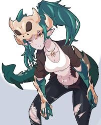 blox_fruits blox_fruits_oc breasts cute rex_tail roblox roblox_game roxanne_trex_(minstlu) t_rex_(blox_fruits) tagme tail