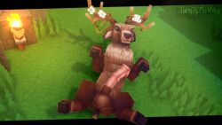 16cmtothemoon 3d_(artwork) animal_genitalia animal_penis antlers balls brown_body brown_fur deer digital_media_(artwork) ears_down equine_genitalia equine_penis feral fire flower fur genitals grass hi_res hooves horn hytale looking_at_viewer lying lying_on_grass lying_on_ground male mammal on_back on_ground penis penis_on_belly pivoted_ears plant smile smiling_at_viewer smirk smirking_at_viewer solo spread_legs spreading tail torch watermark