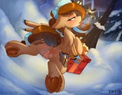 alternate_character alternate_version anus ass blush box christmas collaboration erein erein_(artist) female floor friendship_is_magic genitals happy_new_year holiday lamppost looking_back mlp_g4 my_little_pony new_year night nudity oc outdoors perspective plot pony present sitting snow snowfall snowman solo solo_female steam tongue_out tree underhoof vaginal_secretions vulva winter yuris_(artist)
