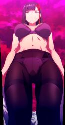 1girls bra breasts chained_soldier large_breasts mato_seihei_no_slave navel panties purple_eyes purple_hair screencap stitched thighs yamashiro_ren