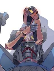 blush cum looking_at_viewer robot robot_humanoid robot_penis ultrakill v1_(ultrakill) v2_(ultrakill) wireplay