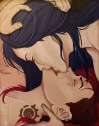 2girls arcane arcane_caitlyn arcane_vi artist_request blue_hair caitlyn_kiramman couple couple_(romantic) cute embrace embracing embracing_another embracing_each_other female female_focus female_only females girl girls holding_head hot implied_nudity implied_sex kissing league_of_legends lesbian_kiss long_hair love loving_couple loving_it making_out pierced_ear piercing red_hair riot_games romantic romantic_couple shorter_female smile smiling smiling_at_each_other taller_female tattoed_neck tattooed_female tattoos vi vi_(league_of_legends) woman women women_only yuri