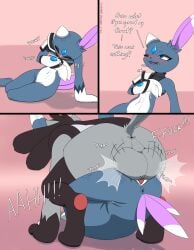 absurd_res alex_delobo_(character) andromorph anthro anus ass backsack balls blue_eyes blush blush_lines bodily_fluids claws closed_eyes clothed clothing comic cough cum dialogue drooling duo english_text fan_character from_front_position generation_2_pokemon generation_4_pokemon genital_fluids genitals hi_res intersex intersex/male k9player_(artist) leaking_precum lucario lying male mating_press nintendo on_back penetration penile penile_penetration penis penis_in_vagina pokemon pokemon_(species) precum saliva secera_(kitosnightfall) sex sneasel tail text vaginal_penetration vulva