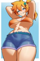 abs big_breasts big_thighs bikini_top blue_eyes boku_no_hero_academia breasts cameltoe curves curvy curvy_female cute cute_face evoltodraw female female_abs female_focus female_only ginger_female hair_between_eyes hands_behind_head hourglass_figure itsuka_kendou jean_shorts kendou_itsuka midriff muscular muscular_abdomen muscular_female my_hero_academia orange-haired_female orange_hair pale-skinned_female ponytail sexy sexy_body short_shorts slight_blush solo solo_female solo_focus thick_thighs tight_clothing tying_hair underboob wide_hips wide_thighs