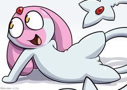 cute female humor legendary_pokemon mesprit nintendo nude open_mouth plain_background pokehidden pokemon presenting pussy solo spread_legs spreading tongue video_games yellow_eyes