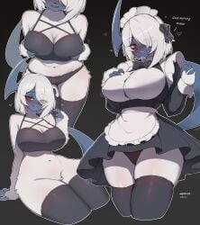 1girls 2026 absol anthro biped black_thighhighs blush breasts claws clothed clothed_anthro clothed_female clothing digital_drawing_(artwork) digital_media_(artwork) female female_only fingers front_view fur furry generation_3_pokemon hair_over_one_eye horn looking_at_viewer maid maid_headdress maid_uniform mmbct01 navel nintendo nyaohha panties pokemon pokemon_(species) red_eyes simple_background sitting smile smiling smiling_at_viewer solo standing tail teeth thick_thighs thighhighs underwear uniform upskirt very_high_resolution white_fur