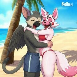 1boy 1girls ai_generated animatronic anthro_only beach belly_to_belly cum cyan_horns fanfiction feathered_wings feathers female fnaf fox funtime_foxy_(fnaf) hetero_sex heterosexual hug male male/female mangle_(fnaf) open_mouth orange_eyes pink_body purple_ears red_bikini romantic tail the_last_guardian trico trico_(character) trico_(the_last_guardian) white_body