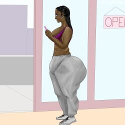 bbw big_ass big_breasts black clothed ebony feeding female huge_ass oblivious ssbbw tf thick_thighs transformation weight_gain wide_hips workout