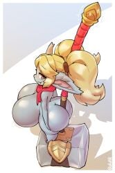1girls ass between_buttocks big_ass big_breasts big_ears borvar breasts female from_above hammer huge_breasts league_of_legends looking_at_viewer looking_back object_between_ass object_between_buttocks object_between_cheeks pole_between_ass pole_between_buttocks pole_between_cheeks poppy shortstack solo solo_female thick_thighs twintails yordle
